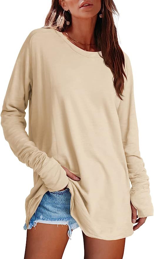 SENSERISE Womens Long Sleeve Tops Oversized T Shirts Tunic Tops to Wear With Leggings Crewneck B... | Amazon (US)