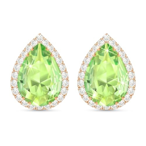 Linawe Green Imitation Diamond Morganite Stud Earrings for Women, Cubic Zirconia Rhinestone Crystal Iridescent Teardrop Earrings Studs Rose Gold, Wedding Bridal Bridesmaid Earrings | Amazon (US)