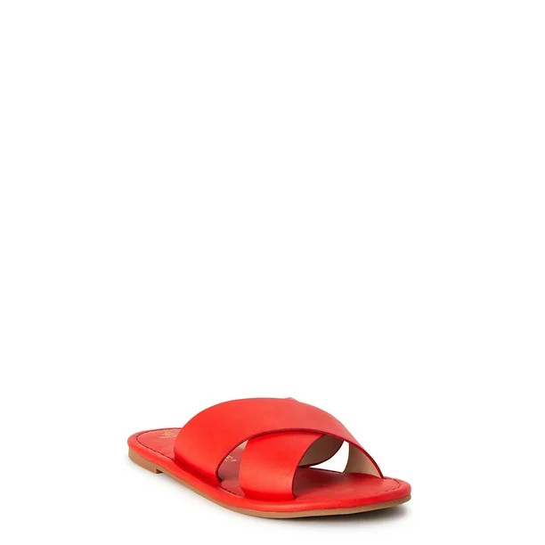 Melrose Ave Women's Faux Leather Crossband Slide Sandals - Walmart.com | Walmart (US)