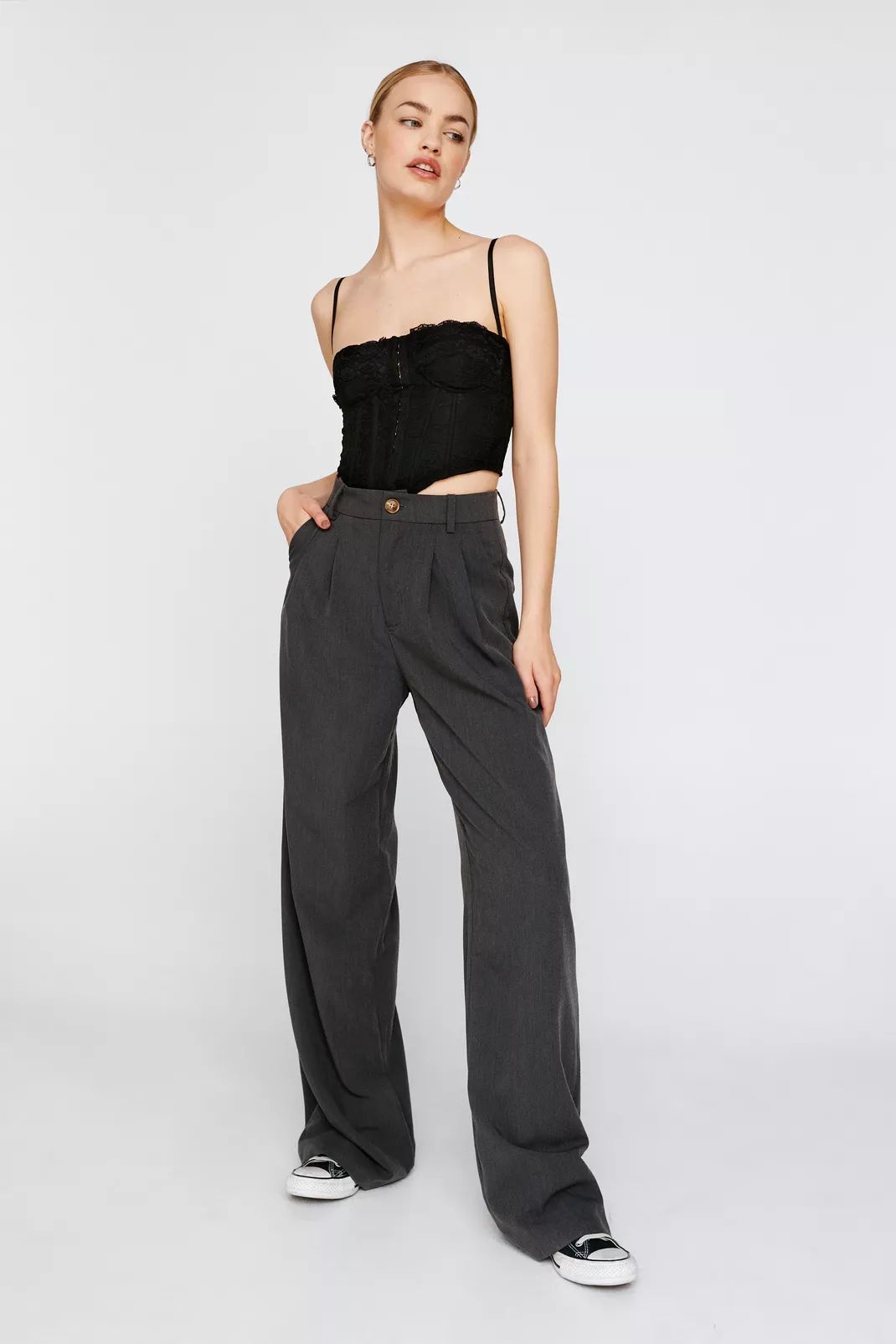 Wide Leg Tailored Pants With Button | Nasty Gal (US)