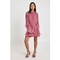 boohoo Women's Chiffon Ruffle Sleeve Mini Dress in Dark Mauve | Size: 8 | boohoo (US & Canada)
