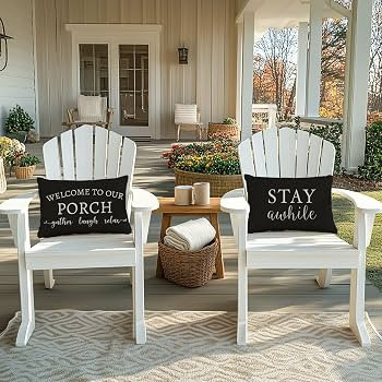 PANDICORN Welcome to Our Porch Stay Awhile Farmhouse Black and White Outdoor Lumbar Decorative Th... | Amazon (US)