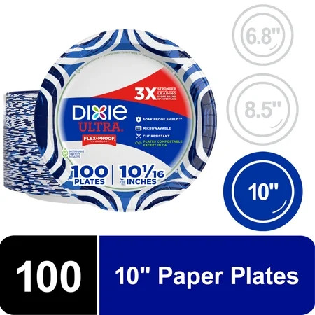 Dixie Ultra Disposable Paper Plates, 10", Multi-Color, 100 Count | Walmart (US)