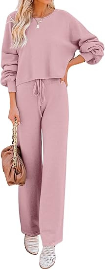 Ekouaer Knit Lounge Sets for Women 2 Piece Cozy Long Sleeve Pullover Sweater Top and Wide Leg Pan... | Amazon (US)