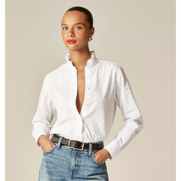 NWT J. Crew Jules Ruffle-collar Shirt Cotton Poplin White | Poshmark