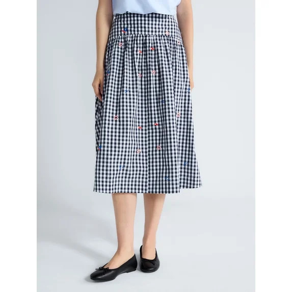 Free Assembly Women's and Women's Plus Embroidered Cotton Midi Skirt, Sizes 0-26W | Walmart (US)