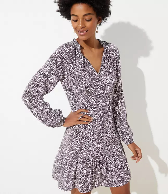 Vine Tie Neck Flare Dress | LOFT | LOFT