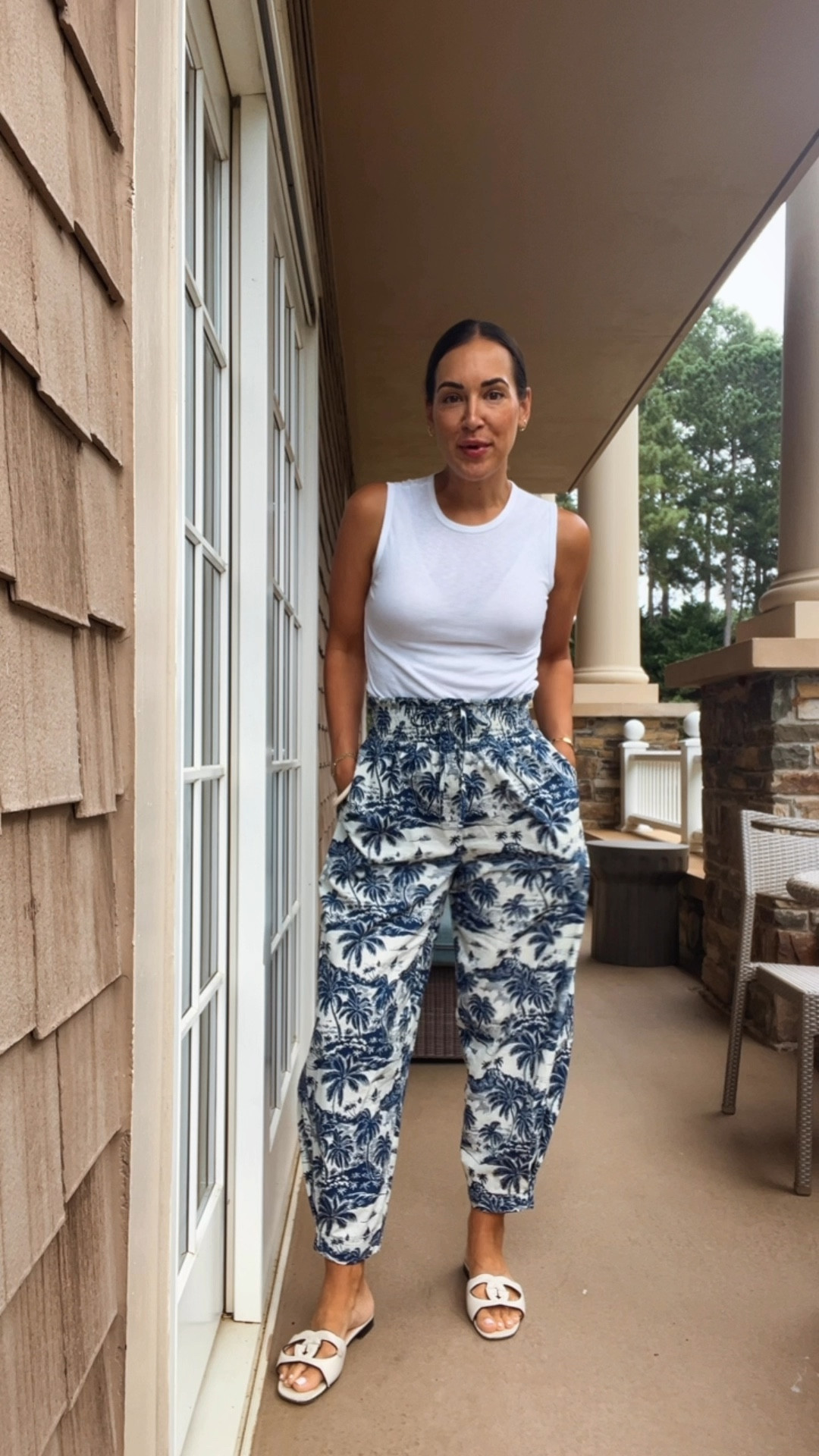 These toile harem pants are so stretchy and comfortable - wearing my usual size!