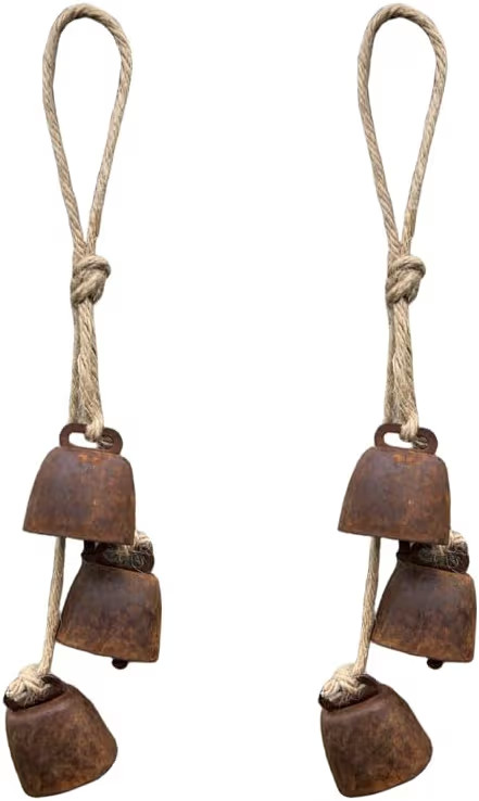 2pc Rustic Charm Bell - Handmade Hemp Rope Wind Chimes Hanging Decoration, Distressed Finish Cow ... | Amazon (US)