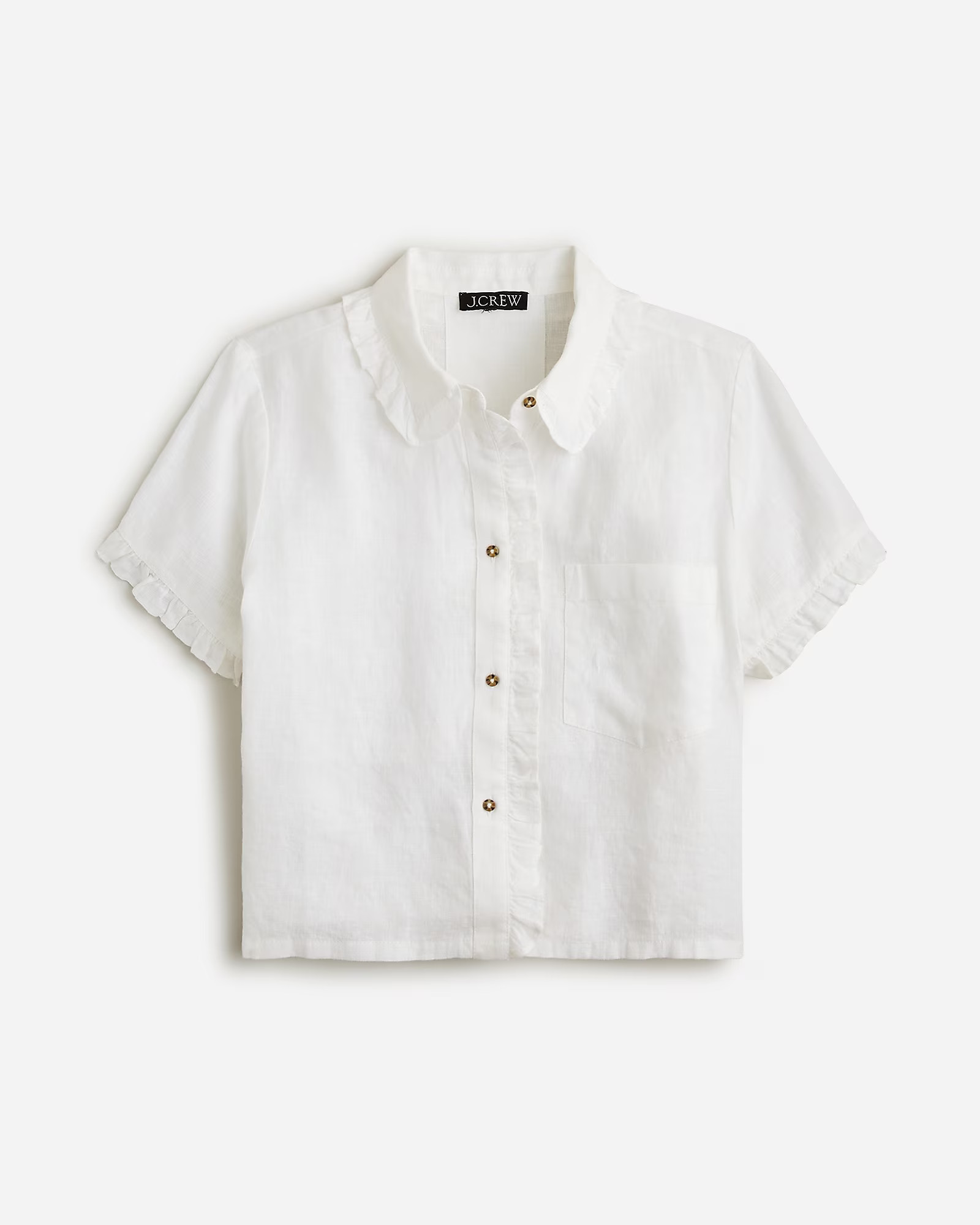Ruffle-trim button-up shirt in linen | J. Crew US