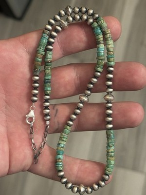STERLING SILVER NATIVE AMERICAN SW 5mm TURQUOISE NAVAJO PEARL NECKLACE .925 | eBay US