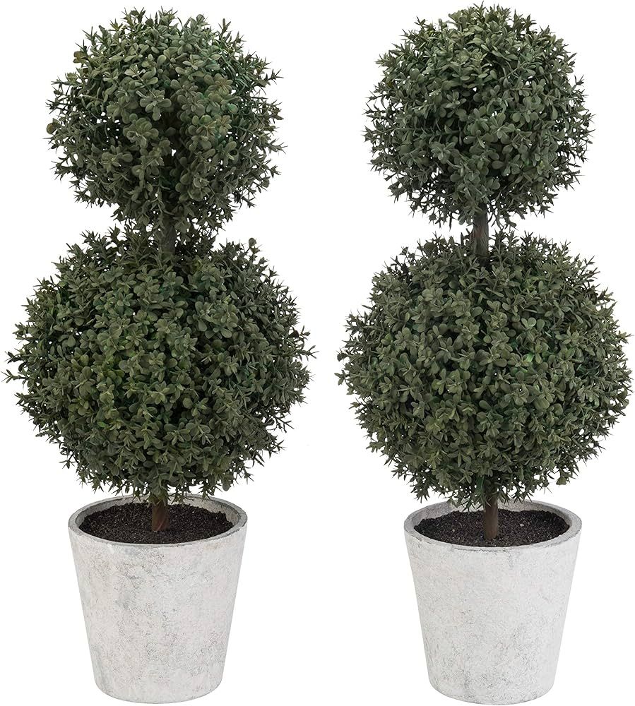 MyGift Green Artificial Boxwood Topiary Trees - Decorative Faux Indoor Plants in Gray Paper Pulp ... | Amazon (US)