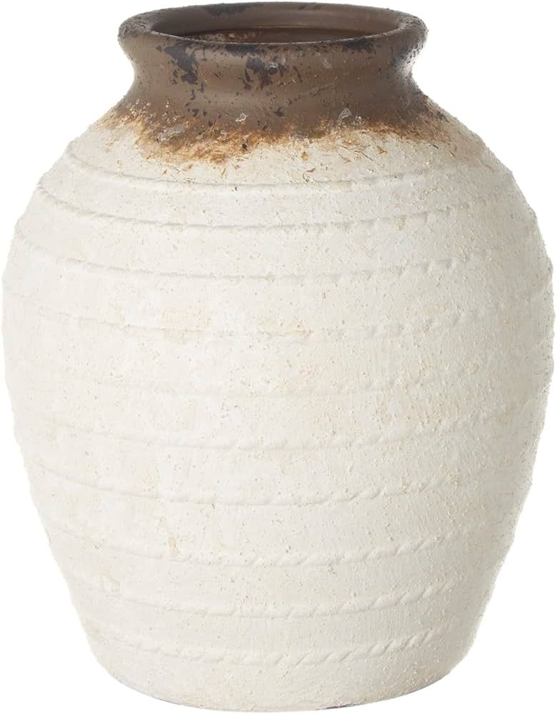 Rustic Farmhouse Round Ceramic Vase for Decor, Ribbed Beige Dried Flowers Pampas Grass Vase, Mode... | Amazon (US)