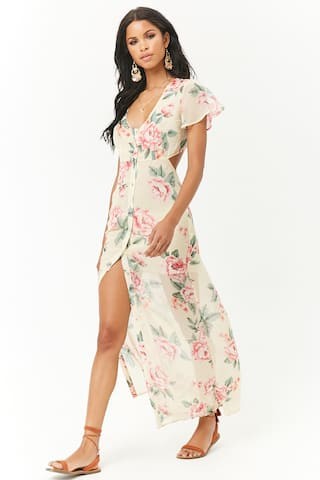 Cutout Floral Chiffon Maxi Dress | Forever 21 (US)