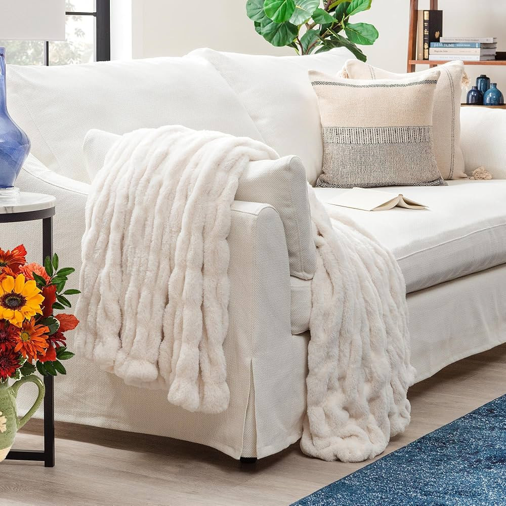 Chanasya Ruched Faux Fur Throw Blanket - Luxurious, Soft Reversible Mink Blanket - 50" x 65” - ... | Amazon (US)