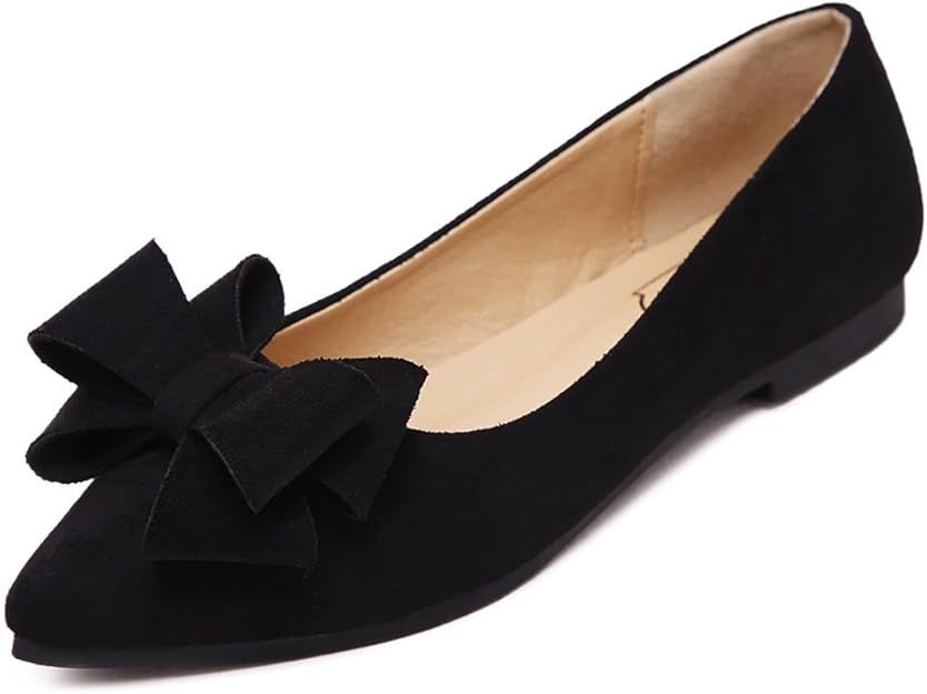 Meeshine Women's Comfortable Bow Point Toe Flat Pumps Slip On Shoes | Amazon (US)