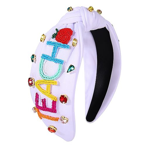 NVENF Teacher Headband for Women Rhinestone Beaded Top Knot Headband Back To School Teacher Accessories Appreciation Gifts (TEACH) | Amazon (US)