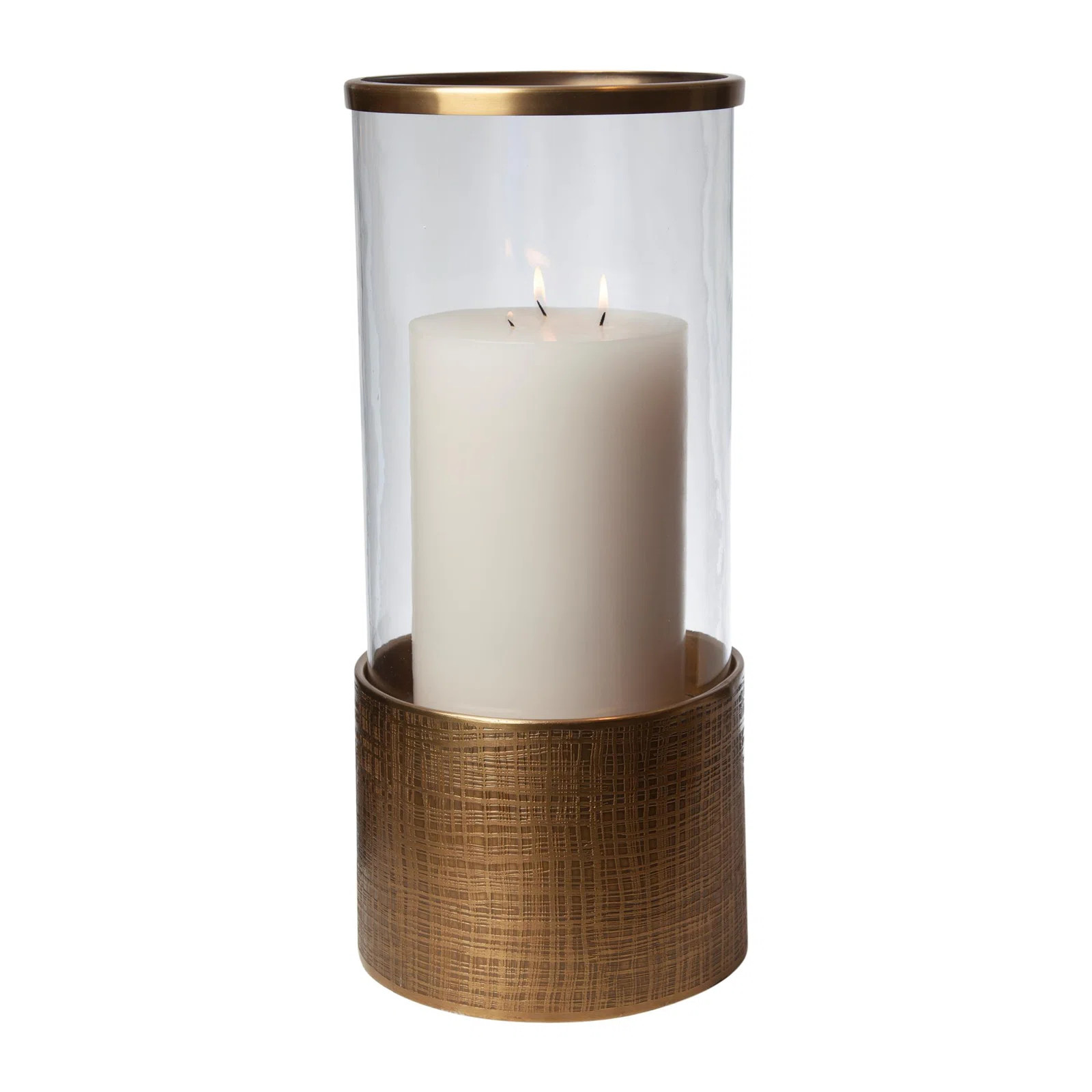 Global Views Plaid Etched Glass Hurricane-Antique Brass | Wayfair | Wayfair North America