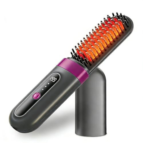Cordless Hair Straightener Brush for Women, Fast Heating Anti-Frizz Hair Styling Tool, 3 Heat Settings, 300M Negative Ions, Portable Rechargeable Straightening Brush for Travel & Daily Use | Amazon (US)