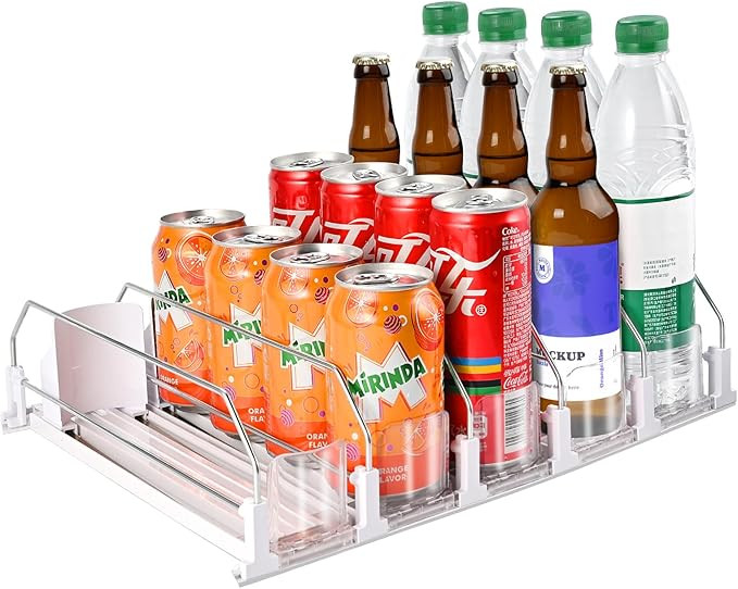 Drink Organizer for Fridge (Adjustable Width), 16.5” D Soda Can Fridge Drink Organizer, Refrige... | Amazon (US)