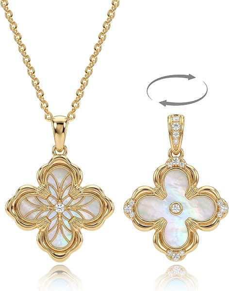 Fettero Dainty Gold Necklace for Women - Double Sided Pendant Necklace 14K Gold Plated Charm Clov... | Amazon (US)