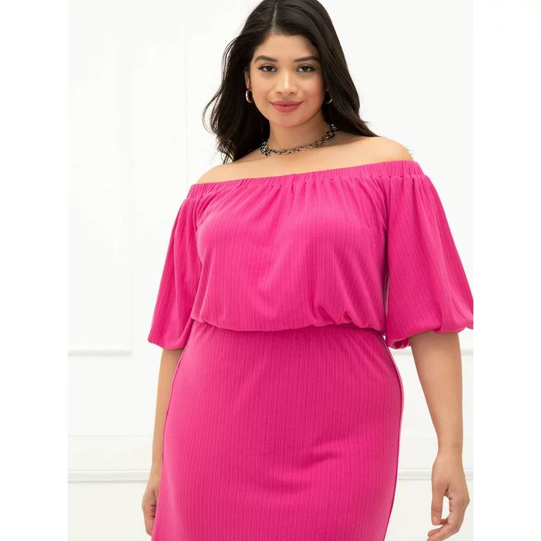 ELOQUII Elements Women's Plus Size Ribbed Off Shoulder Top | Walmart (US)