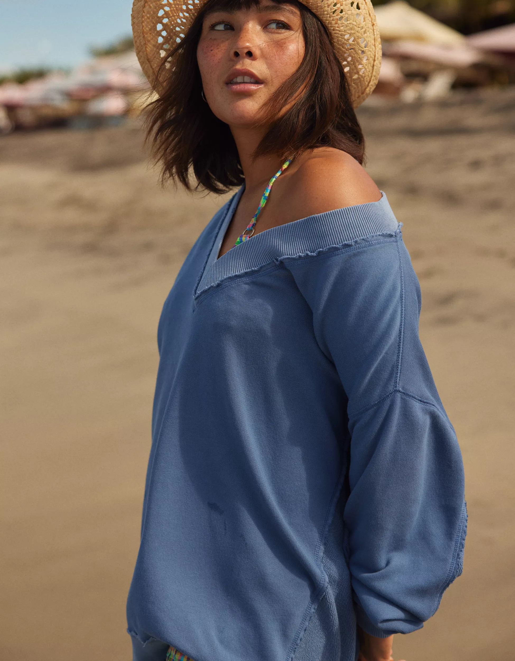 Aerie Vacay Every Day V Neck Sweatshirt | Aerie