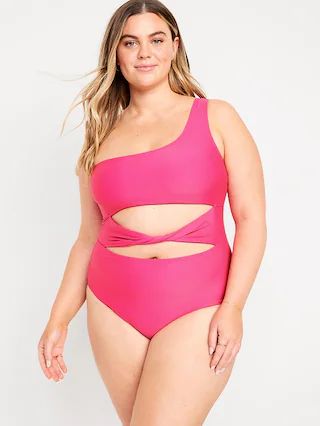 Twist-Front One-Shoulder Swimsuit | Old Navy (CA)