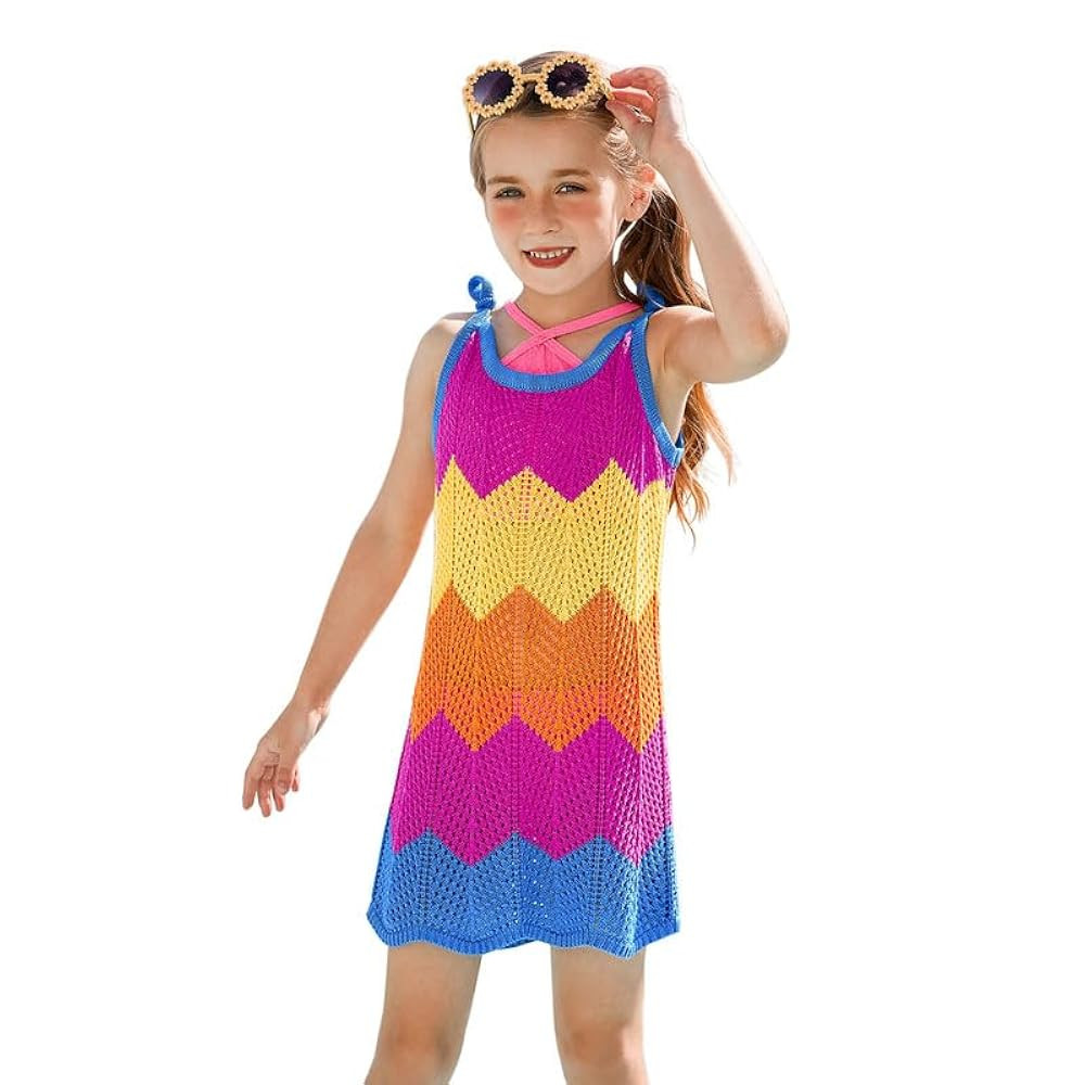 CHILDRENSTAR Girls Knit Swimsuit Cover ups Summer Beach Bathing Suit Coverups Cami Dress with Sun... | Amazon (US)