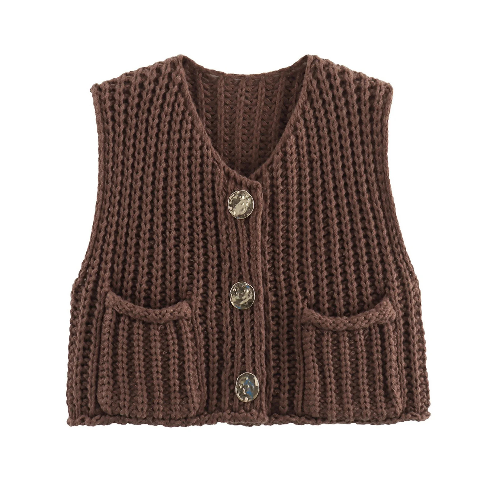 Fonma Womens Sleeveless Crop Knit Cardigan Casual Button Down Cropped Knitted Sweater Vest with P... | Walmart (US)