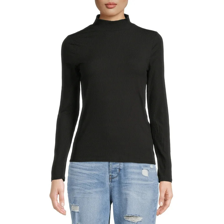 No Boundaries Juniors' Mock Neck Top with Long Sleeves | Walmart (US)