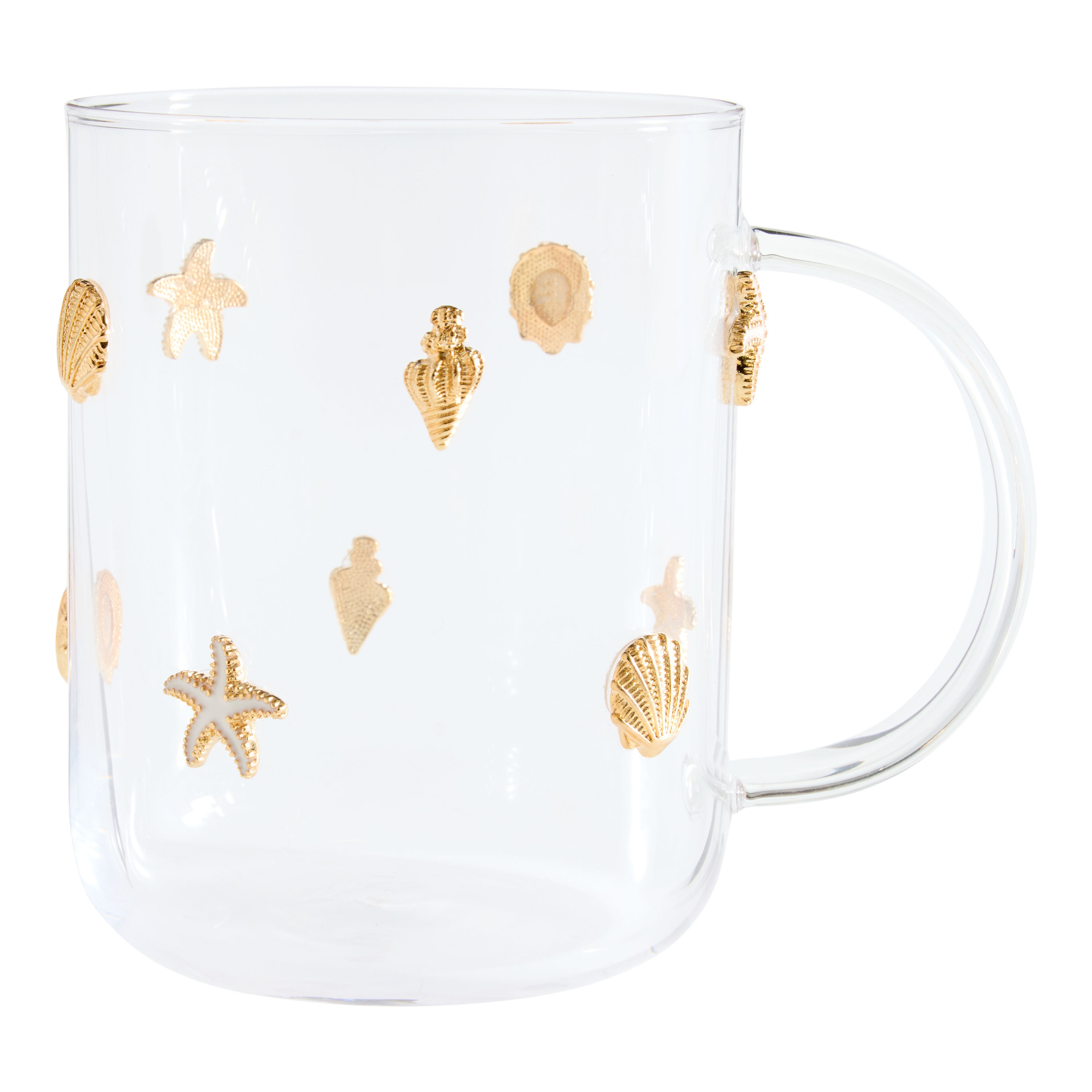 Gold Metal Seashell and Starfish Charm Glass Mug | World Market