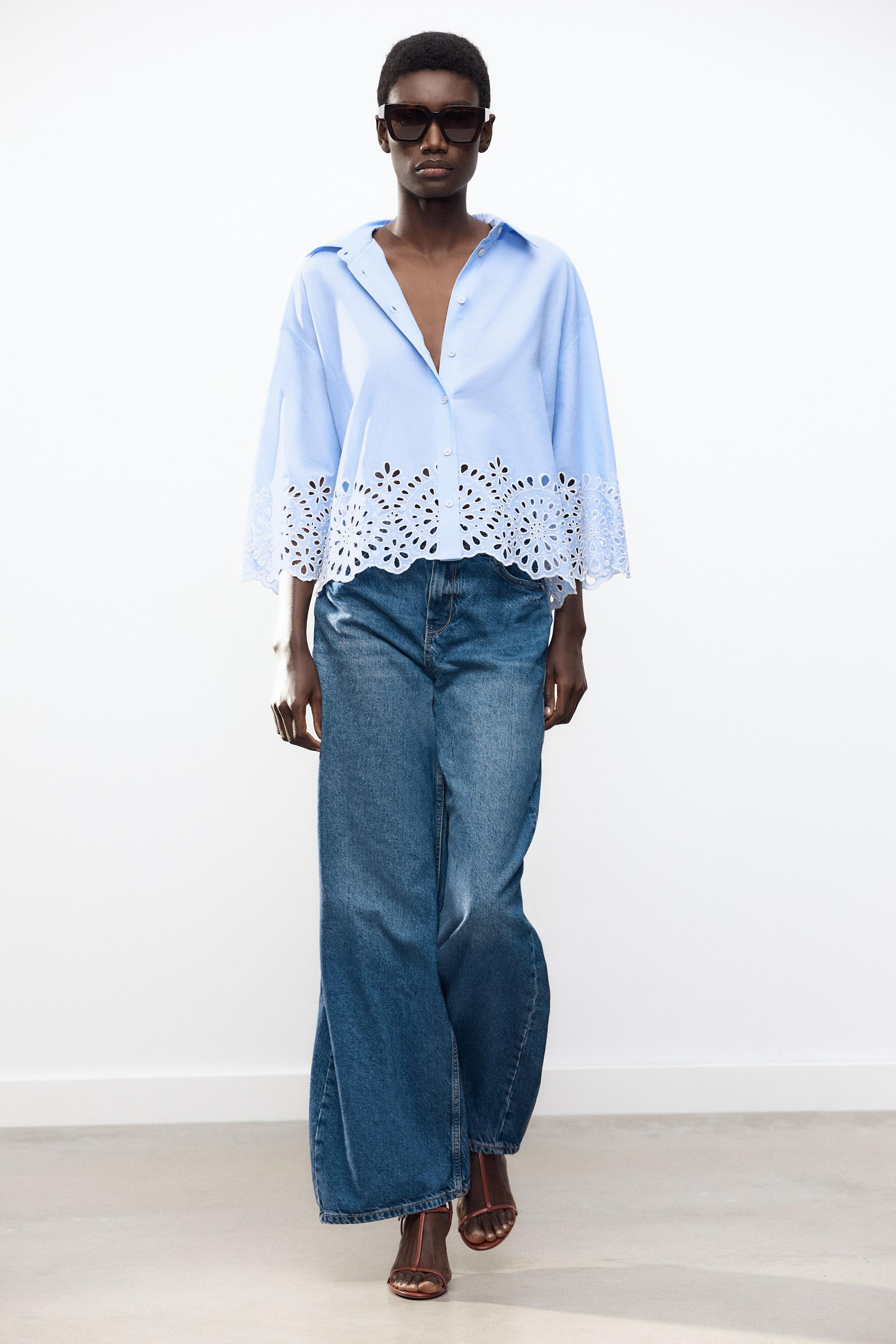 POPLIN TOP WITH EYELET EMBROIDERY | Zara US