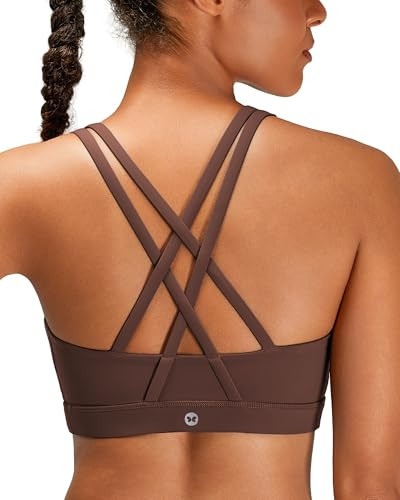 LUCKY YOGA Sports Bras for Women, Strappy Sports Bra Dark Brown | Amazon (US)