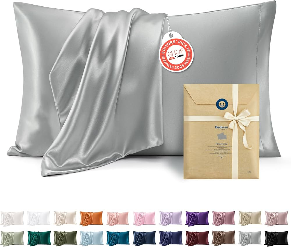 Bedsure King Size Satin Pillowcase Set of 2 - Silver Grey Pillow Covers for Hair and Skin with En... | Amazon (US)