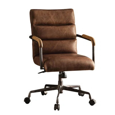 Retro Brown Leather Chair - Height Adjustable Option, Luxury Cushion, Metal Base With , Stylish Desk Supply Brown, Swivel & Seat | Wayfair North America