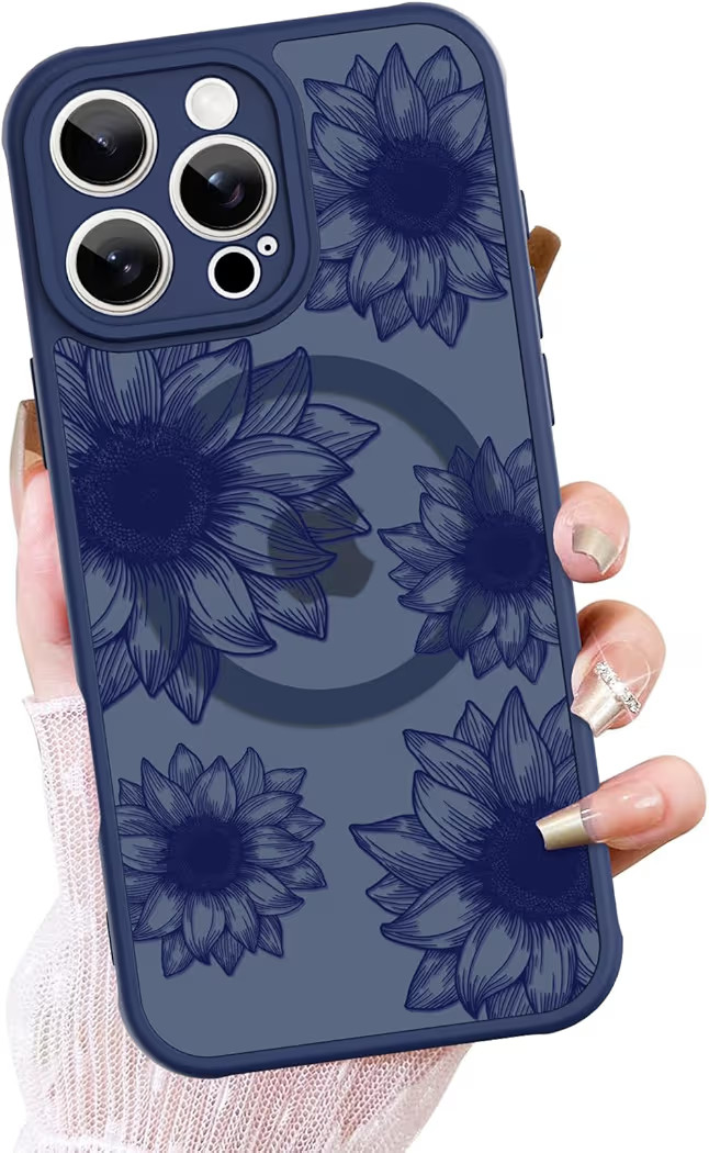 OOK Blue Case Design for iPhone 16 Pro Max Case [Compatible with MagSafe], Cute Sunflower Floral ... | Amazon (US)