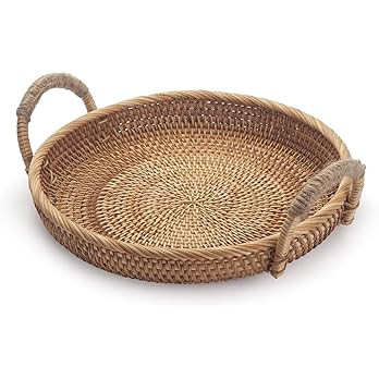 Rattan Round Fruit Basket for Table Wicker Bread Tray with Handle for Serving Food, Crackers, Sna... | Amazon (US)