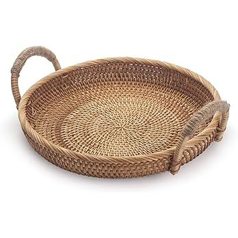 Rattan Round Fruit Basket for Table Wicker Bread Tray with Handle for Serving Food, Crackers, Sna... | Amazon (US)
