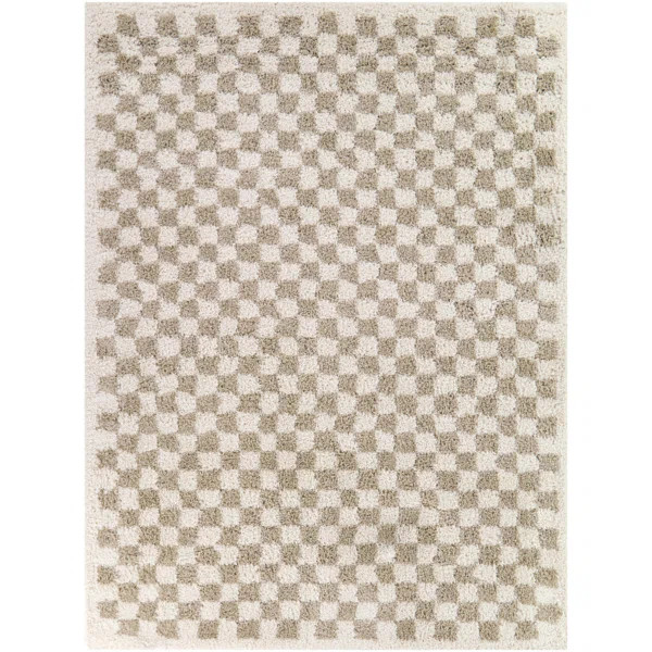 Walker Beige Checkered Shag Area Rug | AllModern