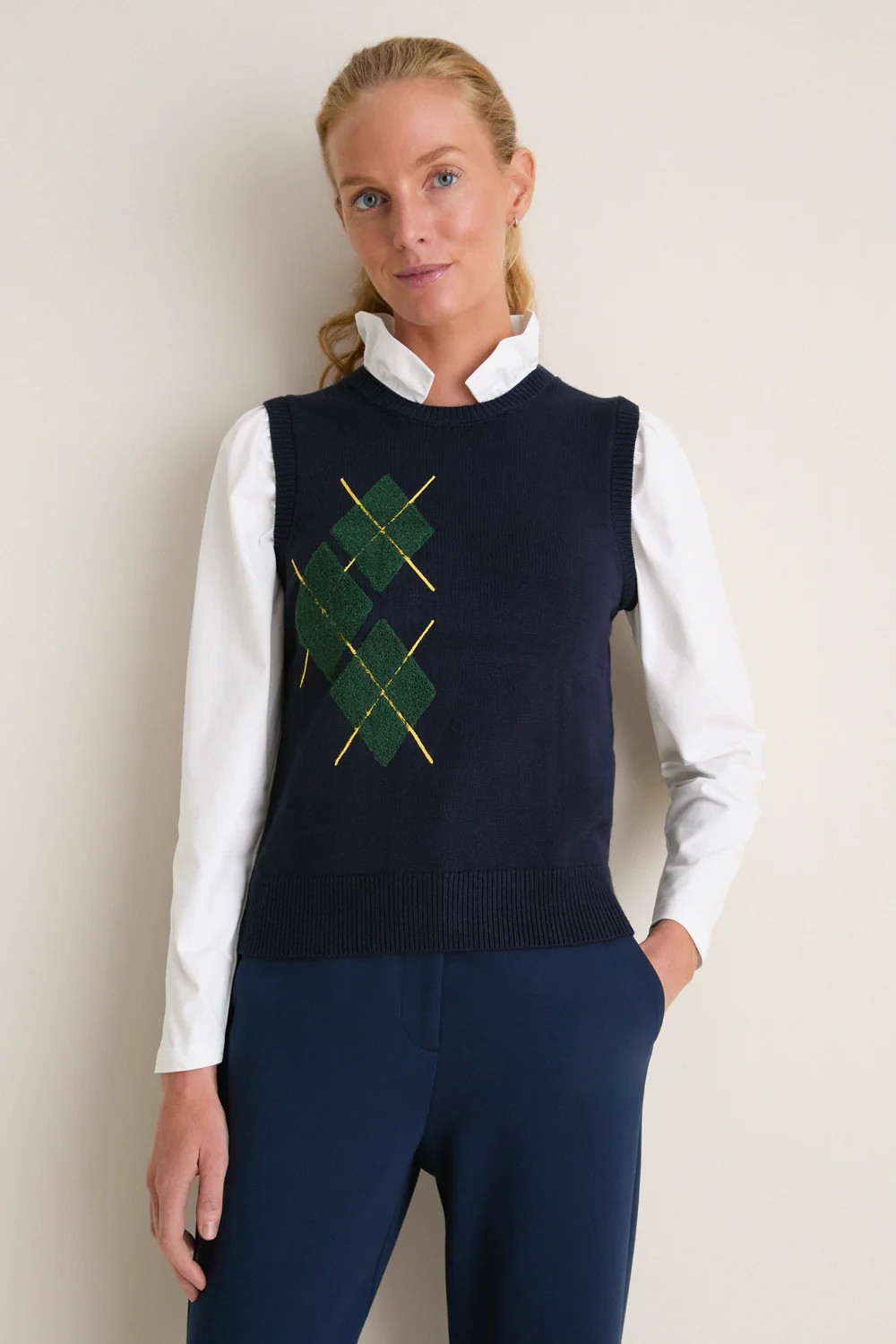 Navy Argyle Eileen Sweater Top | Tuckernuck (US)