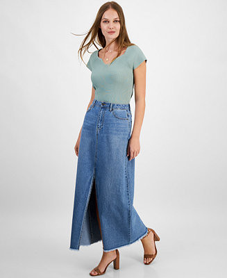 And Now This Women's Cotton Denim Maxi Skirt - Macy's | Macy's