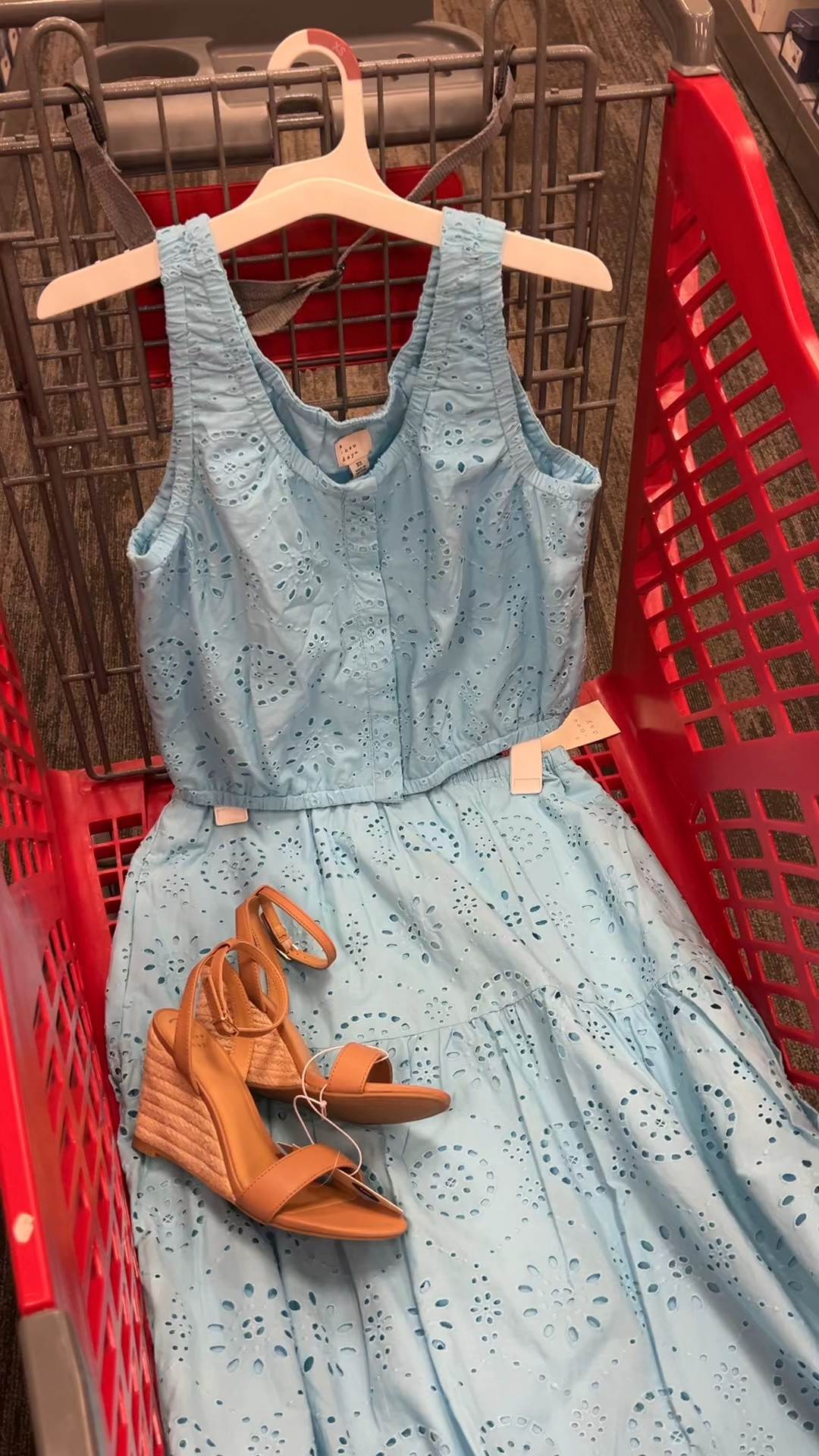 Target spring summer outfit idea with this cotton eyelet top and matching midi skirt, top is not cropped. Also comes in white. Skirt has built in slip. #targetstyle