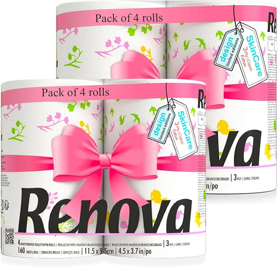 Renova Design Spring Limited Edition Toilet Paper Floral & Colorful Illustrations 2 Packs of 4 Ro... | Amazon (US)