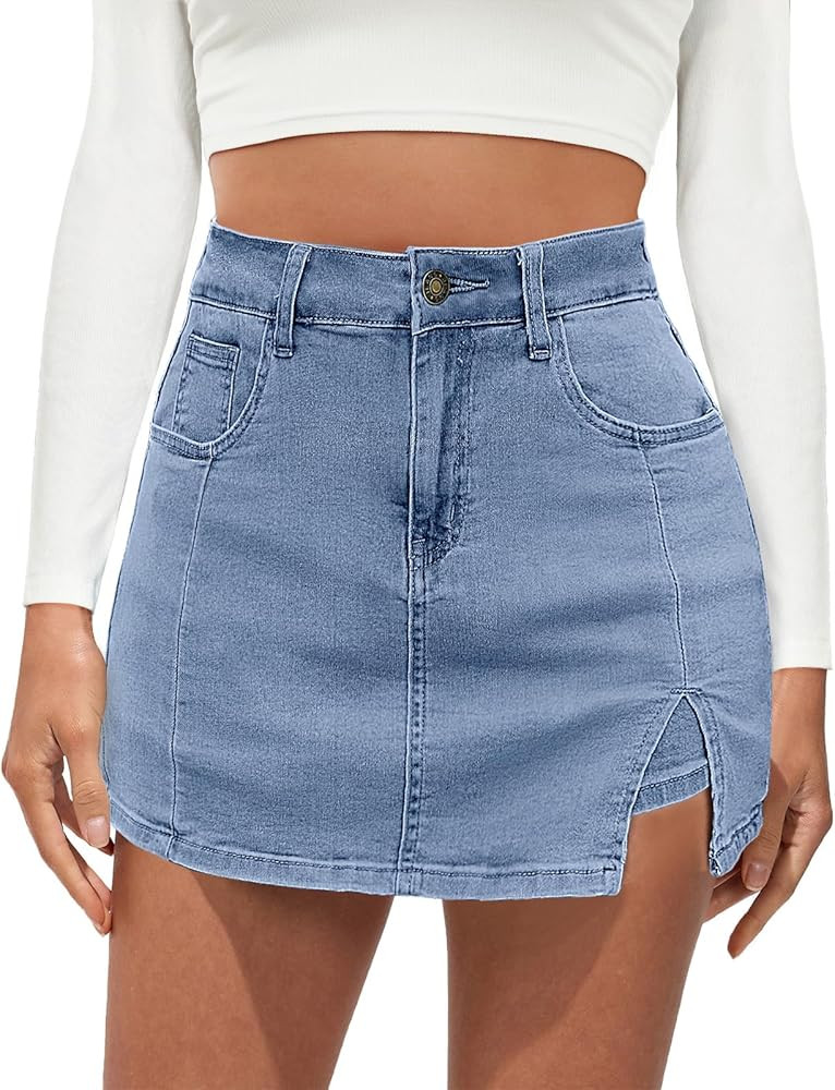 Vetinee Jean Skorts for Woman High Waisted Trendy Slit Stretchy Denim Skirt with Shorts Y2K Casua... | Amazon (US)