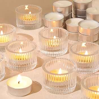36 pcs Clear Tealight Candle Holders with 36PCS Tea Lights Candles, Glass Votive Candle Holders S... | Amazon (US)