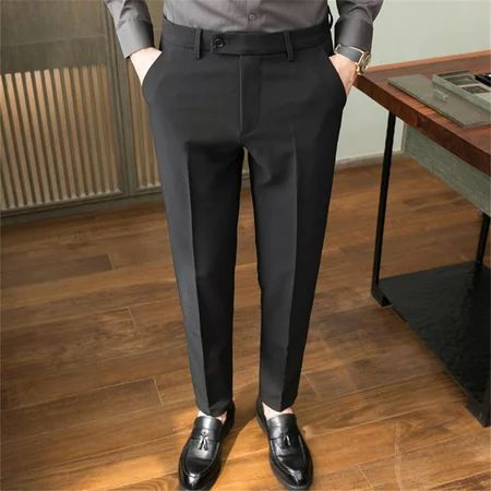 Men s Solid Dress Pants Slim Fit Stretch Straight Chino Pant Flat Front Big & Tall Pure Color Dress  | Walmart (US)