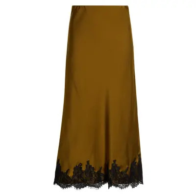 WAYF Vienna Lace Trim Satin Skirt in Navy at Nordstrom, Size Medium | Nordstrom