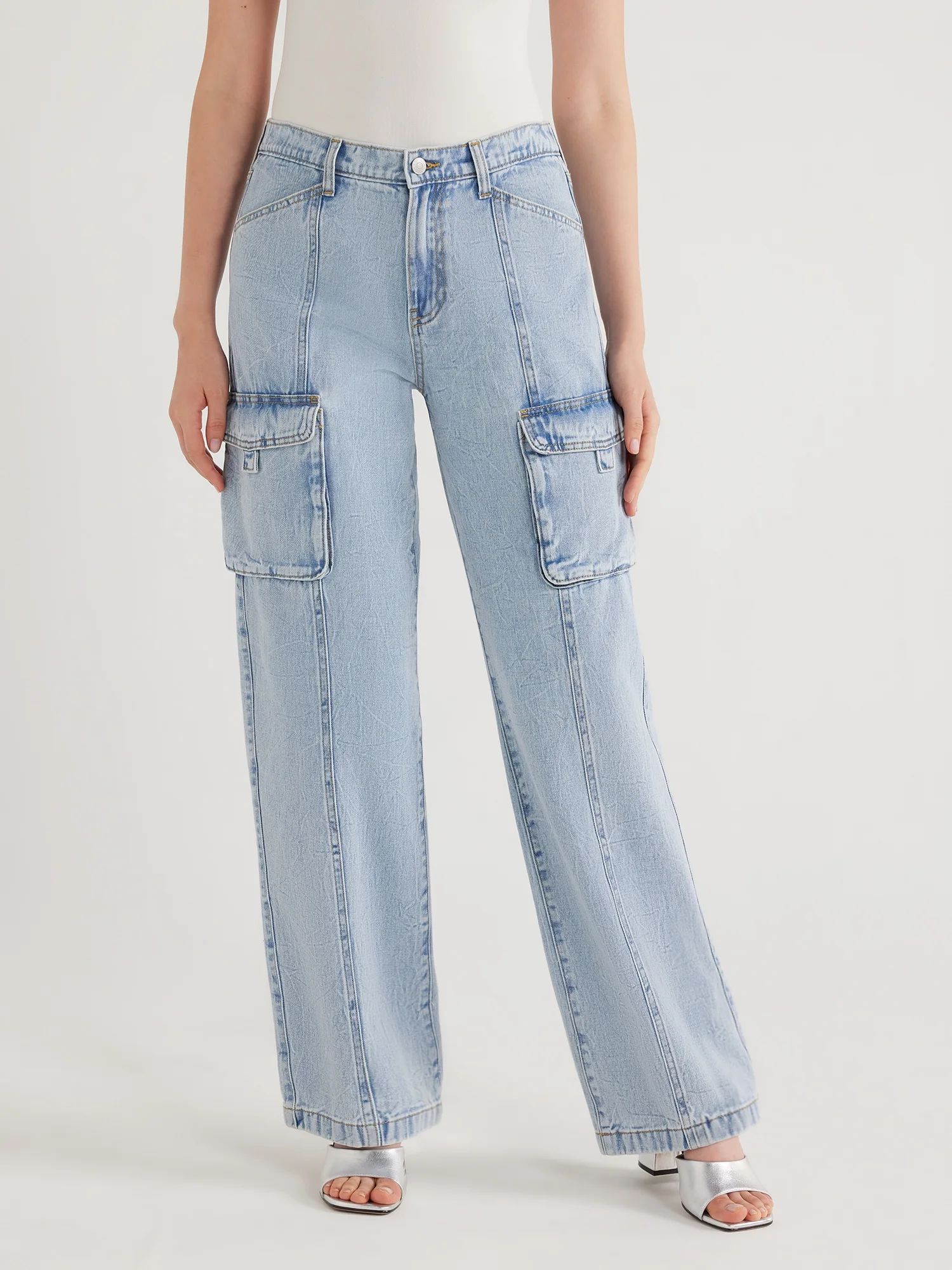 Scoop Women's Mid Rise Flare Cargo Jeans, Sizes 0-18 | Walmart (US)