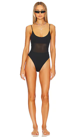Mesh Scoop One Piece in Black | Revolve Clothing (Global)